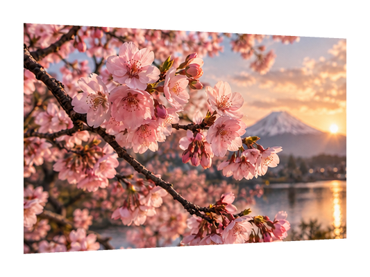 🌸 CUADRO FLORES DE CEREZO 60X40 — diseño original, perspectiva izquierda 15°, fondo transparente
