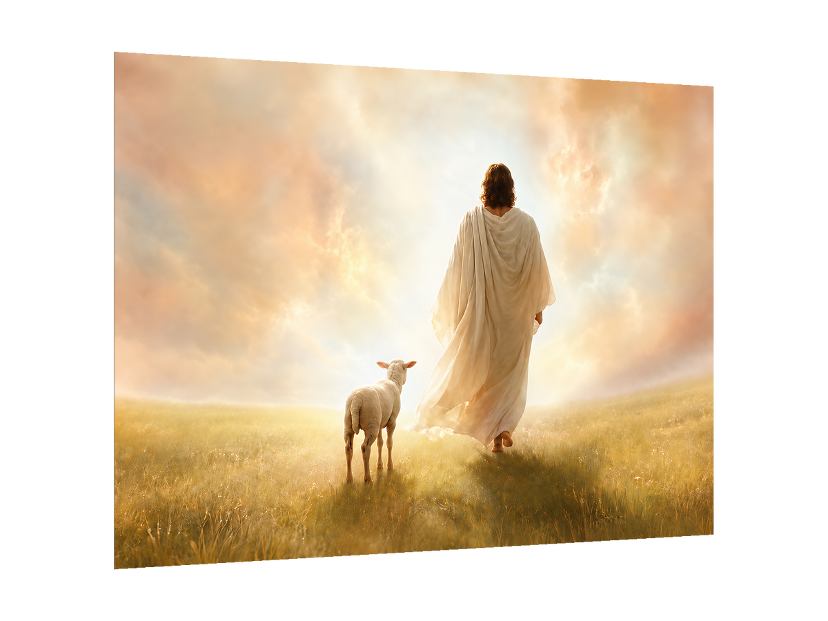 Cuadro Jesus nuestro Pastor — perspectiva izquierda 15°, PNG transparente