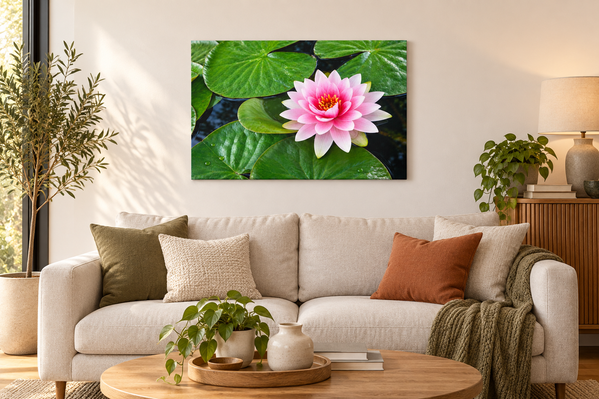 Cuadro Nenúfar Rosa 60x40 ambientado