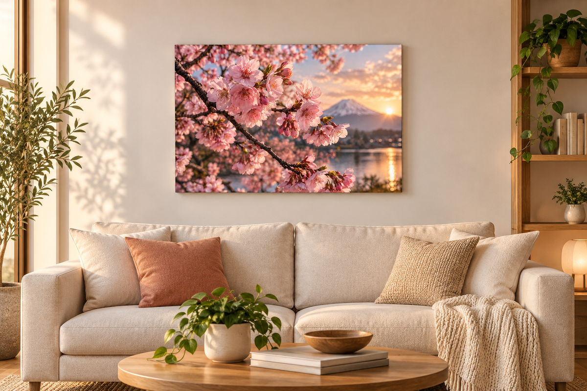 Cuadro Flores de Cerezo 60x40 ambientado