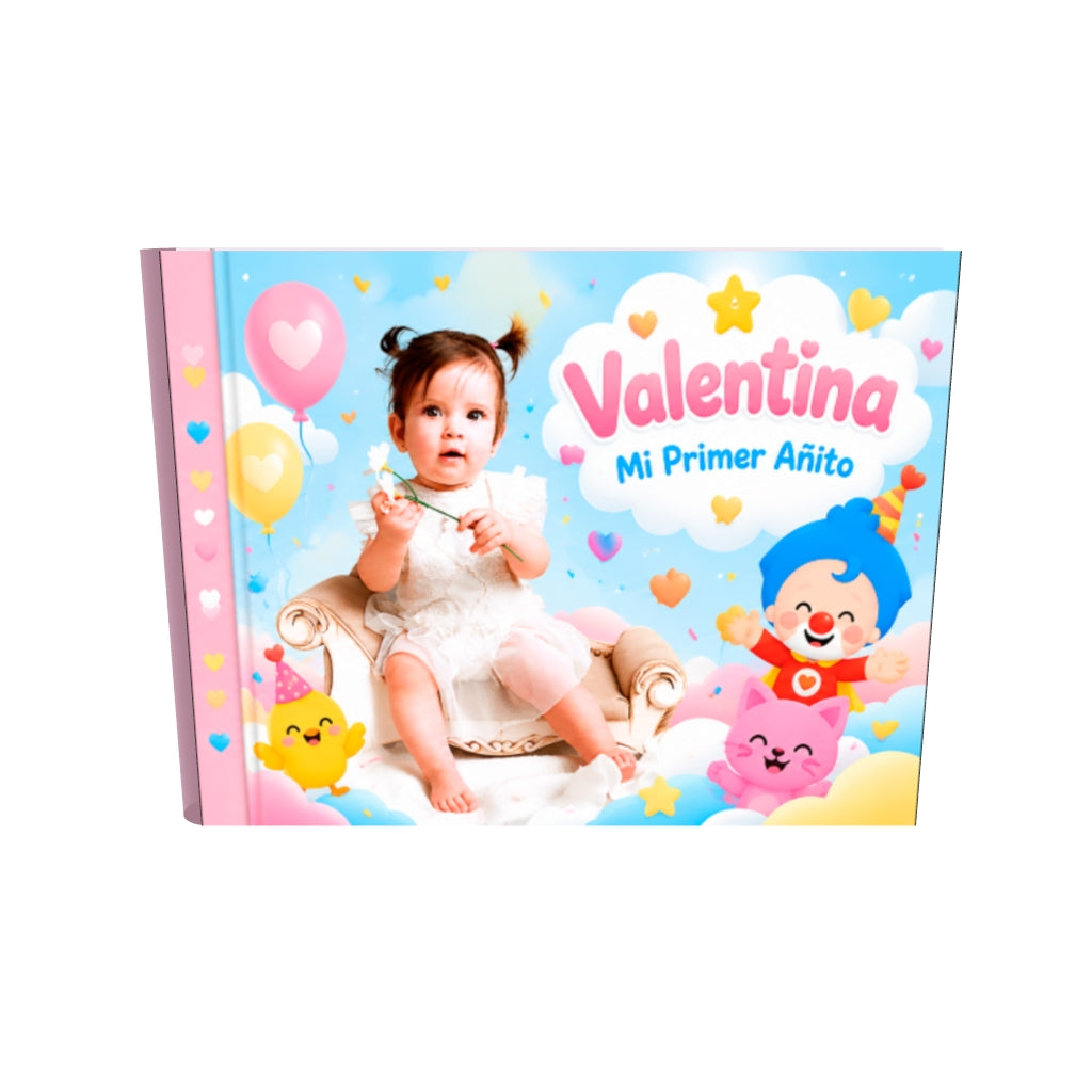 Vista 3D Fotolibro Plim Plim Valentina Mi Primer Añito 28 x 22 cm