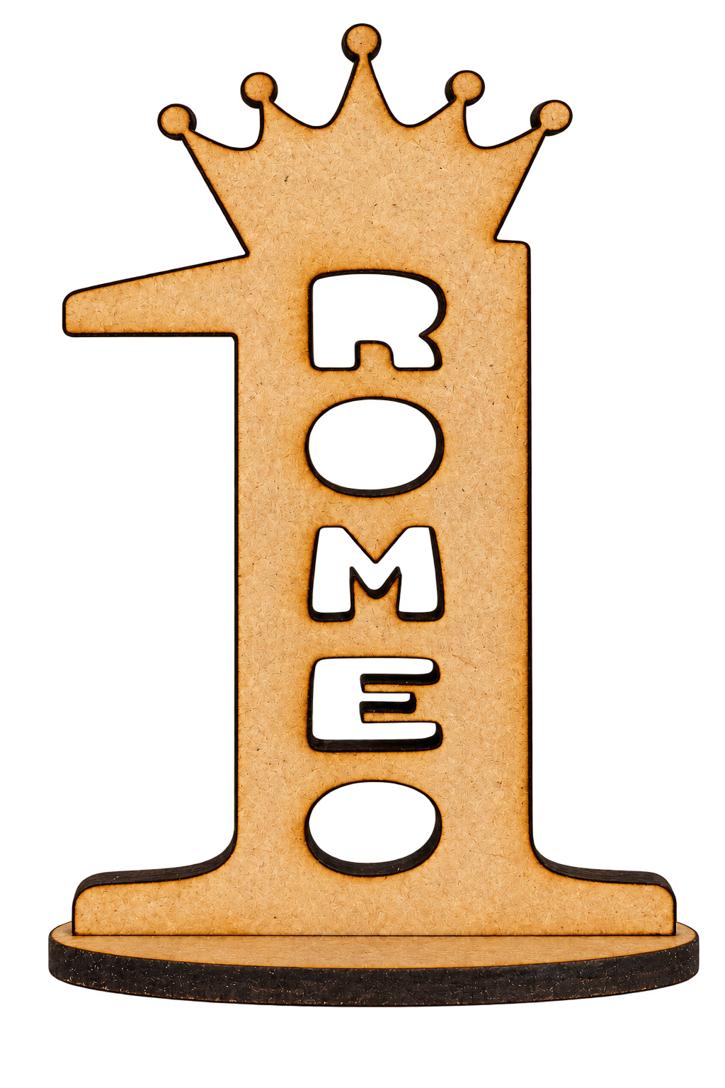 Souvenir personalizado número 1 en MDF con corona y nombre