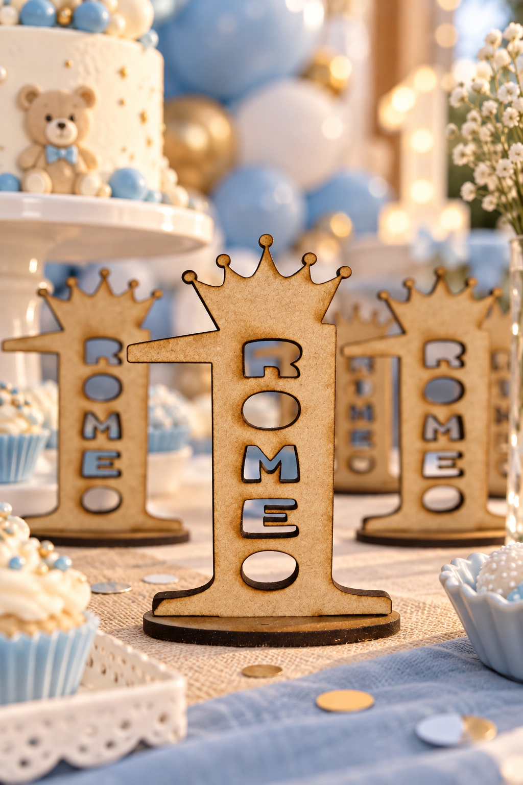 Mockup souvenir personalizado número 1 en MDF para cumpleaños