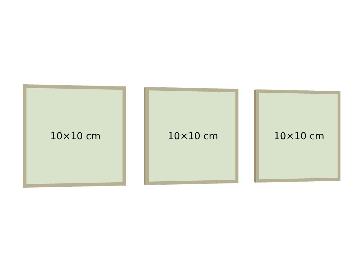 Maqueta triptico-10x30, medidas de cada bastidor, separación 2 cm, PNG transparente, perspectiva izquierda 15 grados